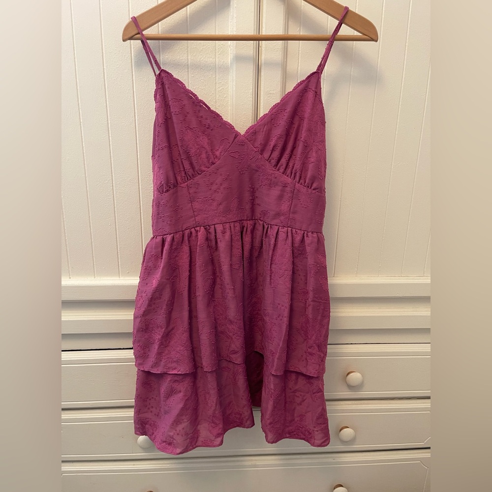 Wild Fable Tiered Babydoll sleeveless dress Sz L Purple Light Magenta zip back